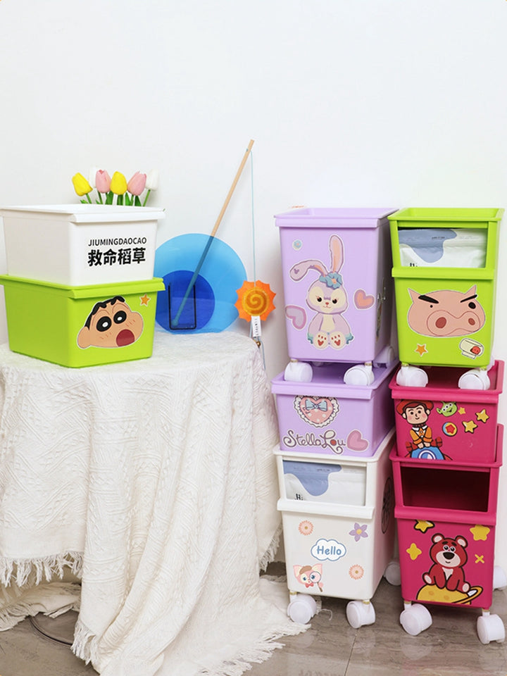 Storage Box DIY cartoon stickers Pet Snacks Storage box Storage bucket Toy supplies storage box with roller