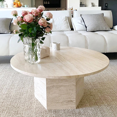 Marble Coffee Table Natural Travertine Round Coffee Table