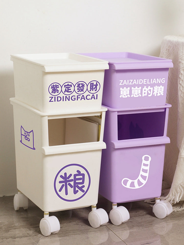 Storage Box DIY cartoon stickers Pet Snacks Storage box Storage bucket Toy supplies storage box with roller