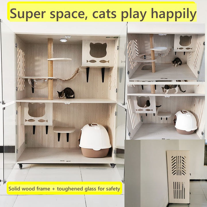 Luxury Cat Villa Solid Wood Cat House Custom Cat Cabinet Cat Room