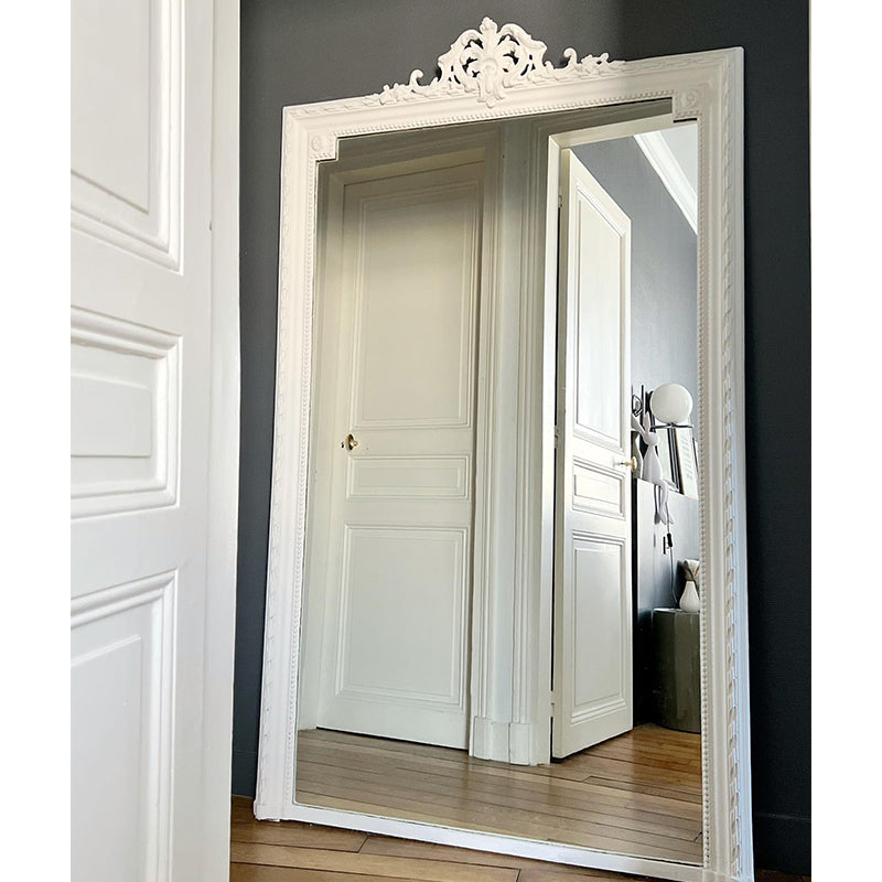 Nordic Full-length Mirror Retro Carved Mirror White Frame