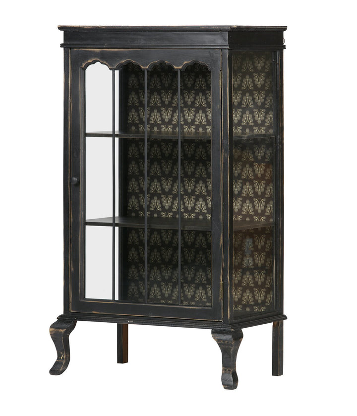 Rustic bucolic black wood and glass dining room Entrance Display Locker Dining-side cabinet