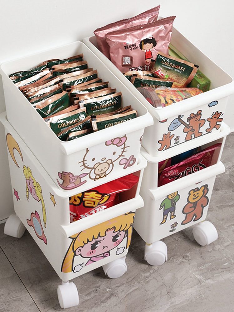 Storage Box DIY cartoon stickers Pet Snacks Storage box Storage bucket Toy supplies storage box with roller