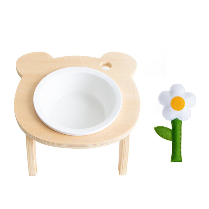 Wooden high foot tilt neck guard cute flower tree Ceramic cat and dog food bowl High appearance level pet supplies.