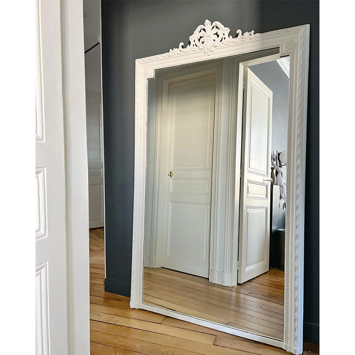 Nordic Full-length Mirror Retro Carved Mirror White Frame