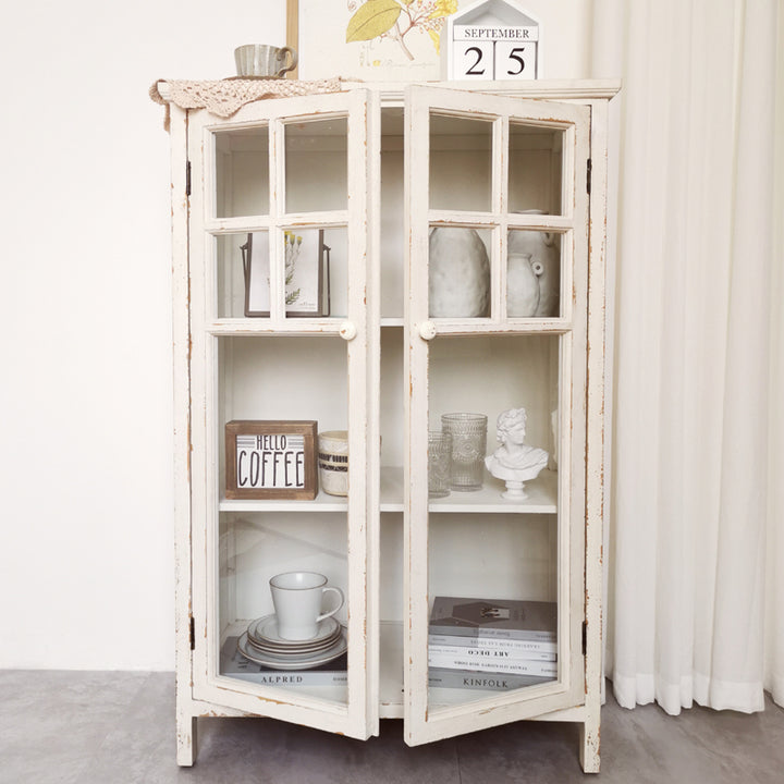 French American Country Retro Side Cabinet Solid Wood Storage Cabinet Tea Bowl Cabinet Display Cabinet Bookcase