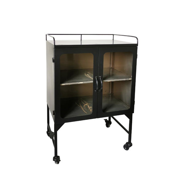 Modern industrial style black iron art table side cabinet glass display wine cabinet