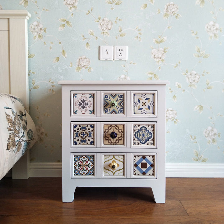 American Mediterranean Style drawer Solid wood bedside table storage cabinet