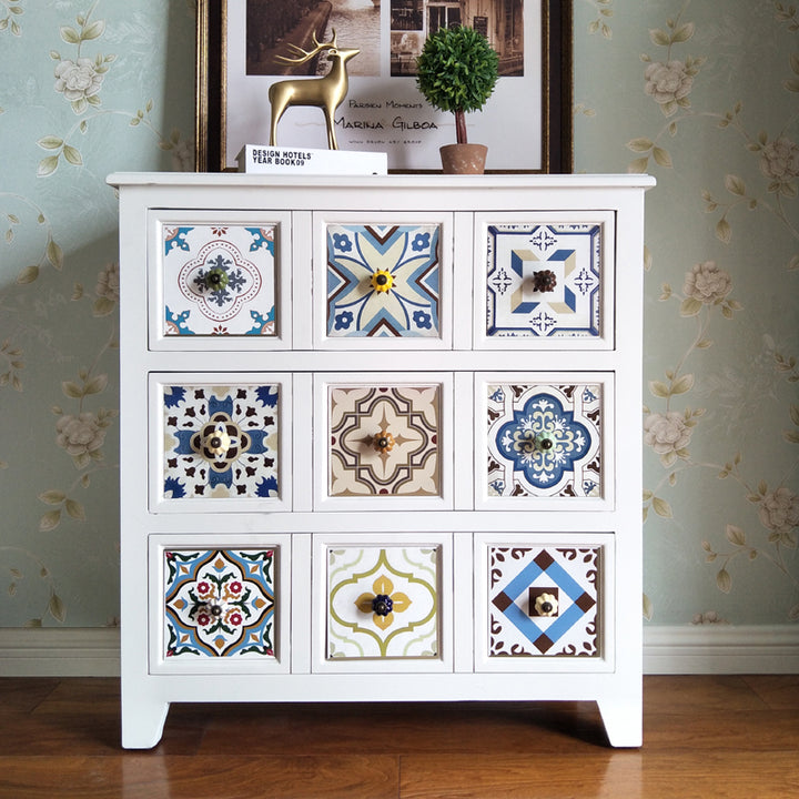 Mediterranean Painted Retro Cabinet Solid Wood American Garden Style Storage Side cabinet