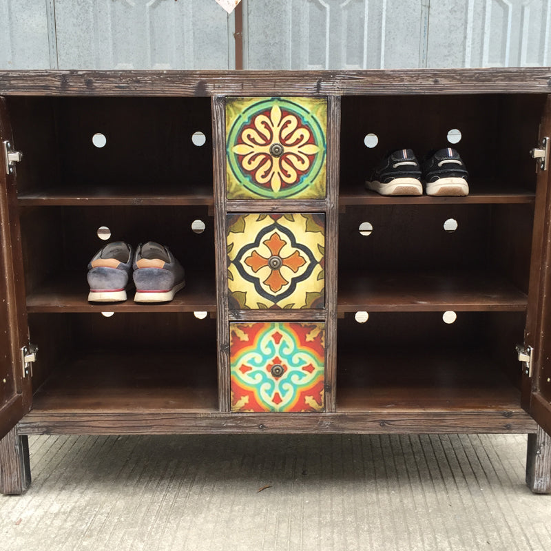 Solid wood European style painted shoe Cabinet storage drawer side cabinet