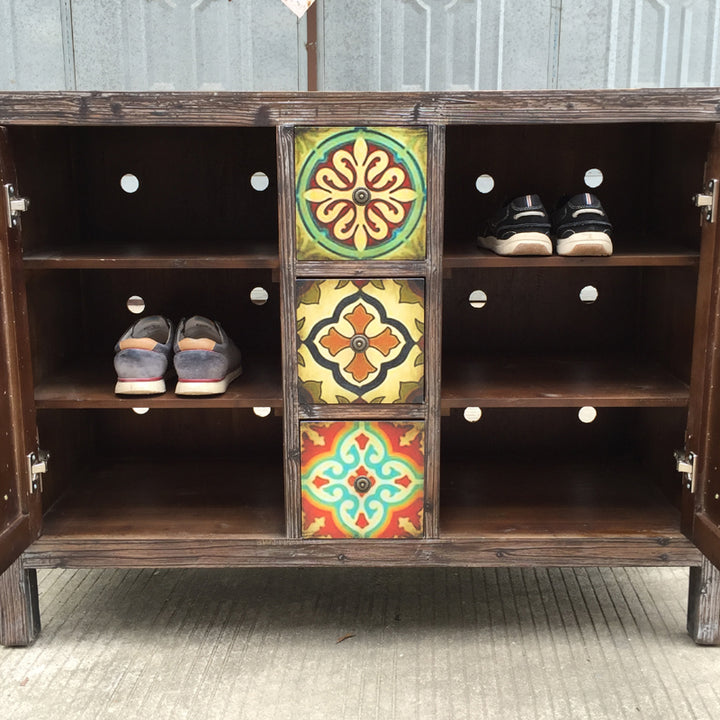 Solid wood European style painted shoe Cabinet storage drawer side cabinet