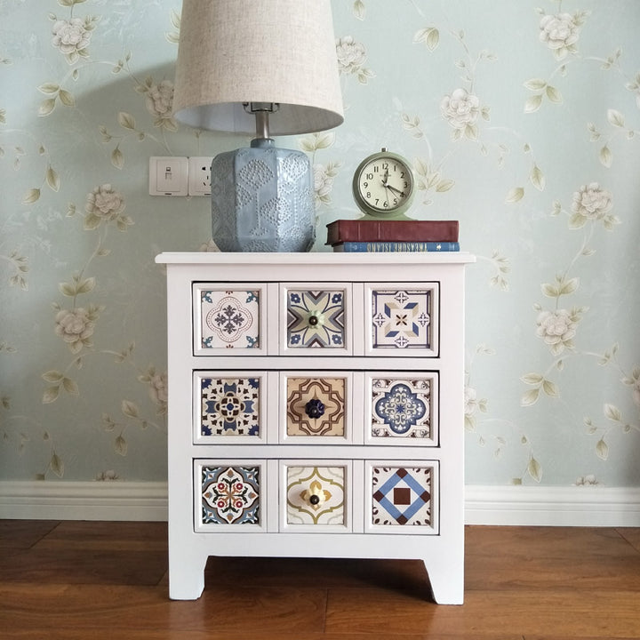 American Mediterranean Style drawer Solid wood bedside table storage cabinet