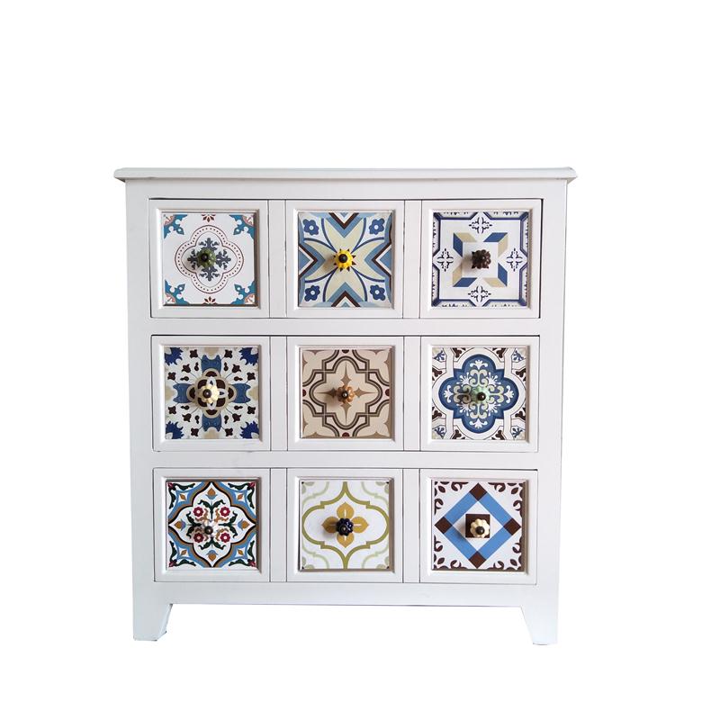 Mediterranean Painted Retro Cabinet Solid Wood American Garden Style Storage Side cabinet