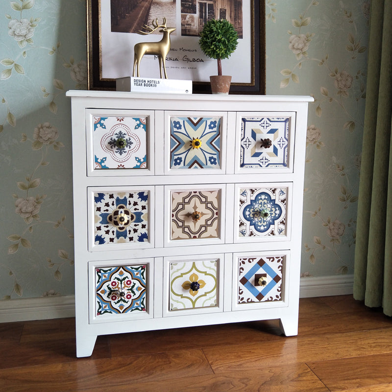 Mediterranean Painted Retro Cabinet Solid Wood American Garden Style Storage Side cabinet