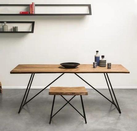 Modern Industrial Ultra Slim Solid Wood Dining Table
