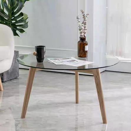 ARABELLA Round Glass Solid Wood Coffee Table
