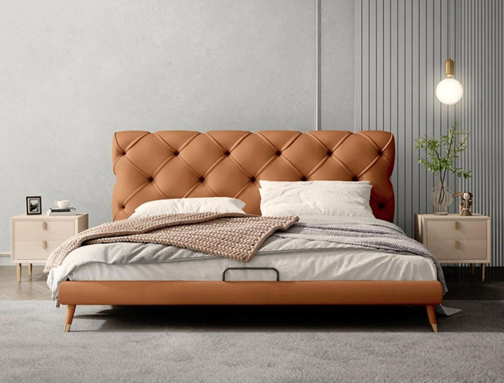 Modern Leather and Solid Wood Bedframe