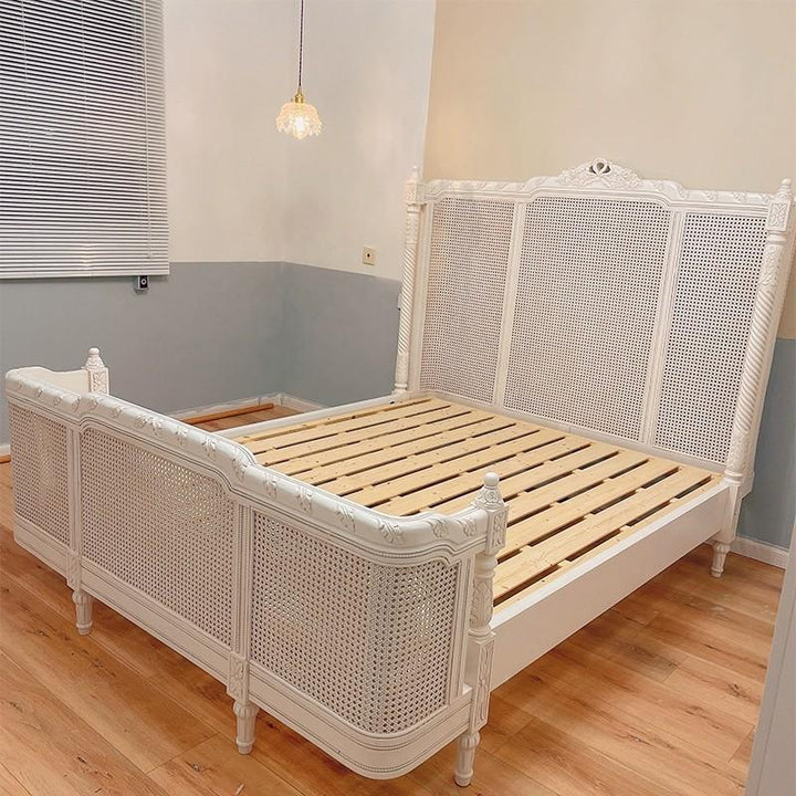 Solid Wood Rattan French Bed