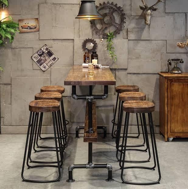Industrial Solid Wood Bar Stool and Table