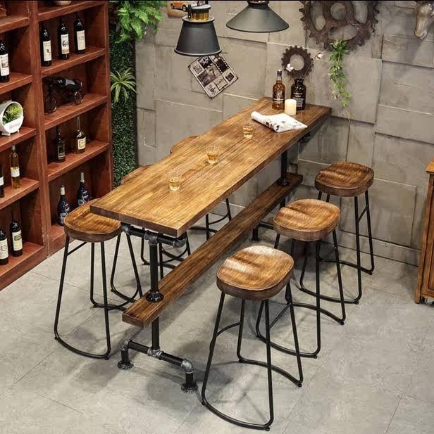 Industrial Solid Wood Bar Stool and Table