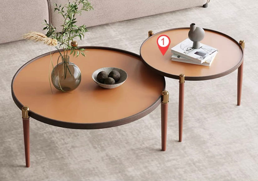 Italian Minimalist Saddle Leather Coffee Table Set