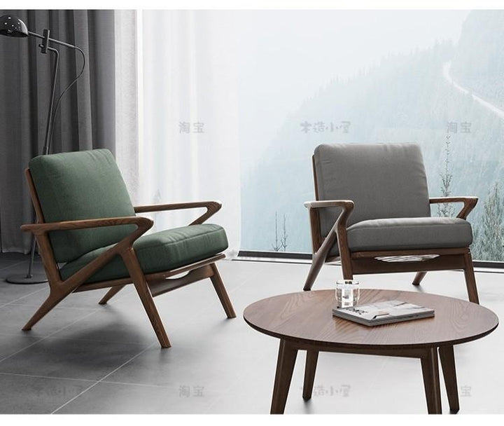 Accent Armchair / Wood Lounge Chair with Ottoman Footrest Set