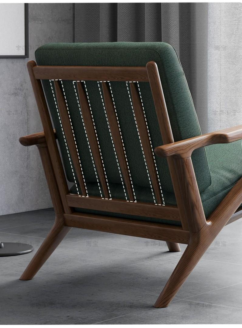 Accent Armchair / Wood Lounge Chair with Ottoman Footrest Set