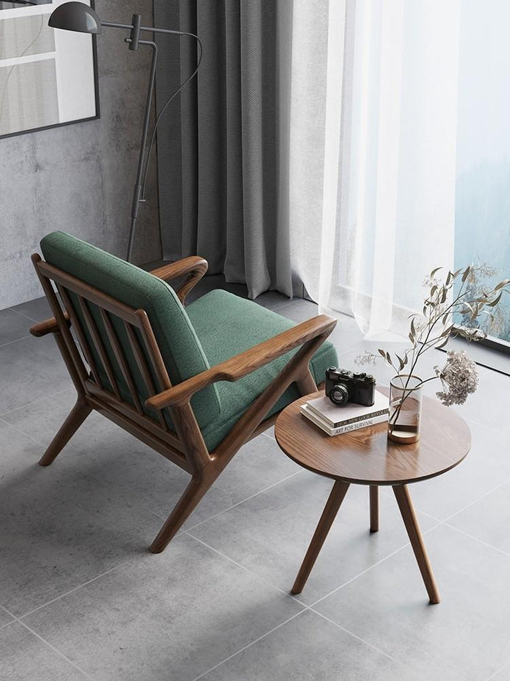 Accent Armchair / Wood Lounge Chair with Ottoman Footrest Set