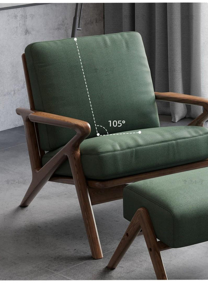 Accent Armchair / Wood Lounge Chair with Ottoman Footrest Set