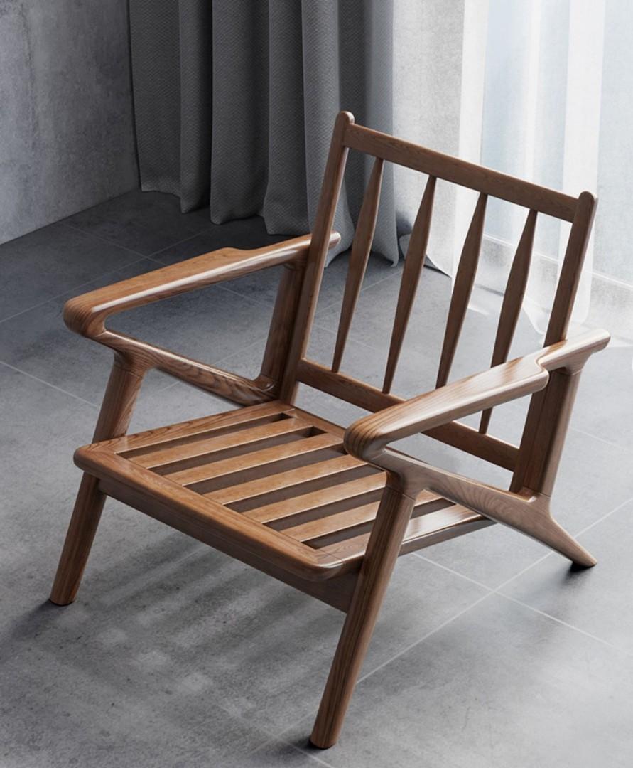 Accent Armchair / Wood Lounge Chair with Ottoman Footrest Set