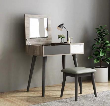 Industrial Red Oak Flip Top Dressing Table Vanity Set