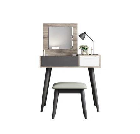 Industrial Red Oak Flip Top Dressing Table Vanity Set