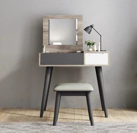 Industrial Red Oak Flip Top Dressing Table Vanity Set