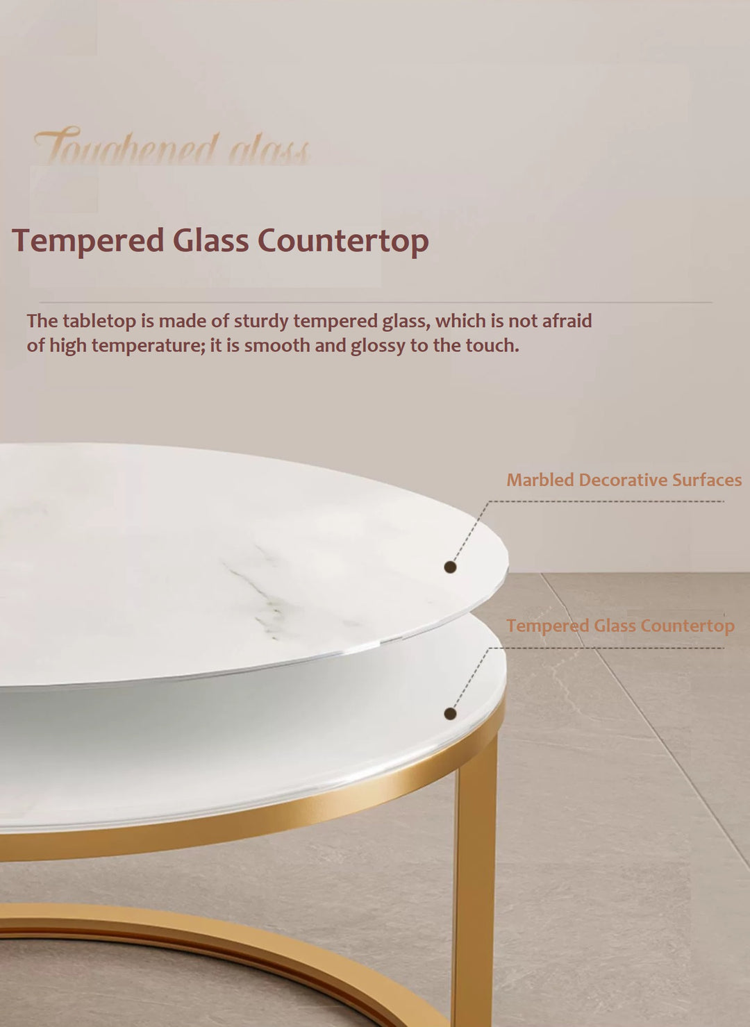 Round Tempered Glass Coffee Table Set
