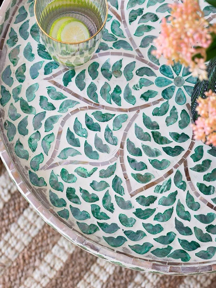Ceramic Seashell Tray Top Drum End Table