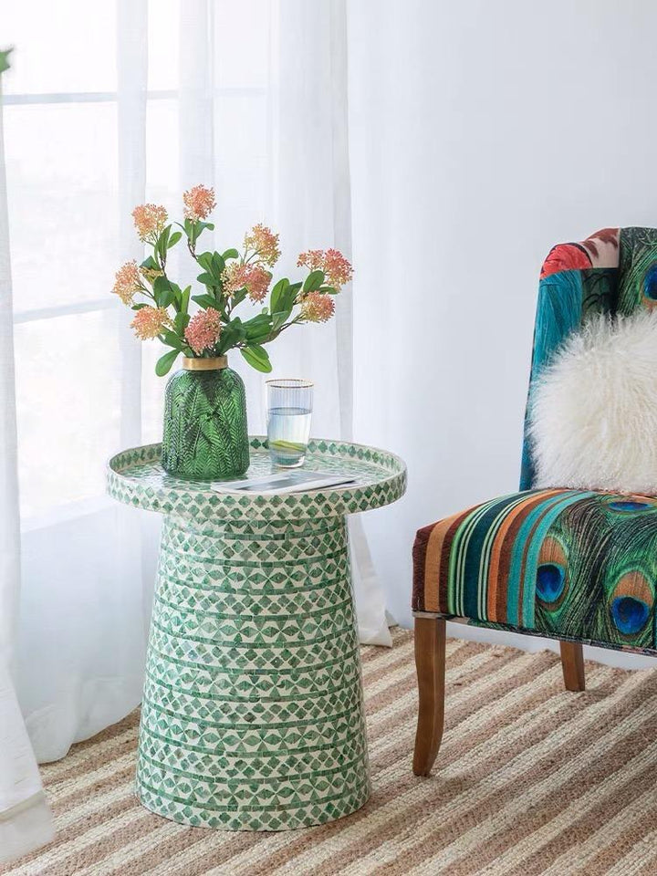 Ceramic Seashell Tray Top Drum End Table