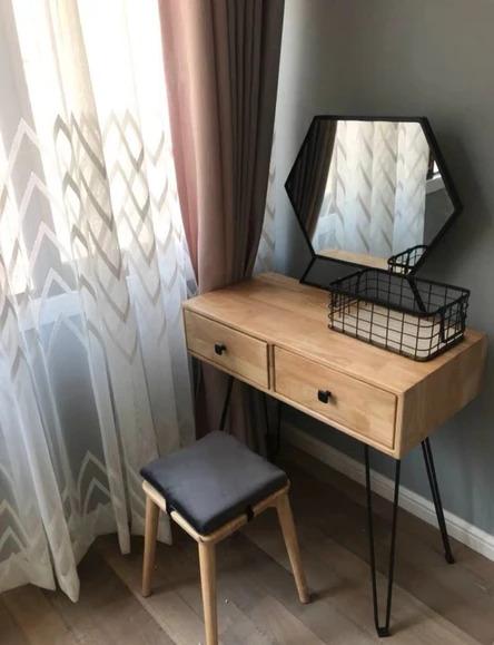 Vintage Scandi Solid Wood Vanity Table Set