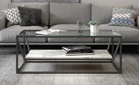 Modern Industrial Glass Top Coffee Table