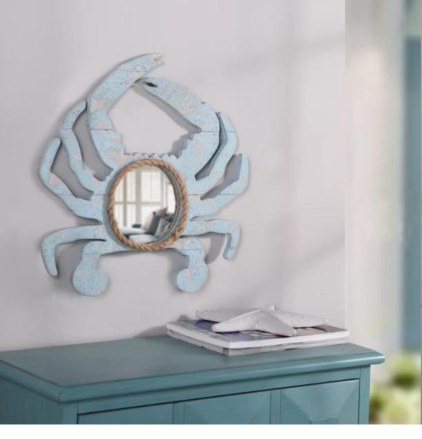 Crab shape wood mirror