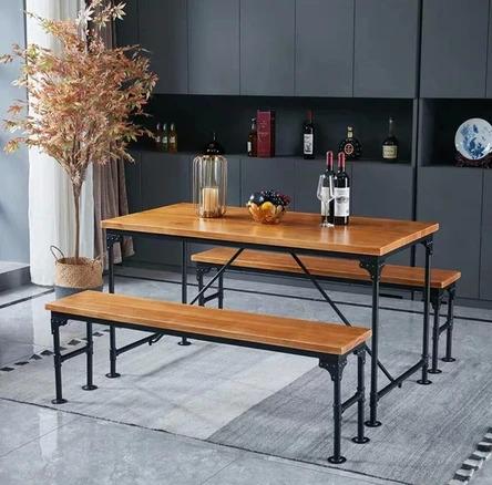 Industrial Solid Wood Dining Table & Bench