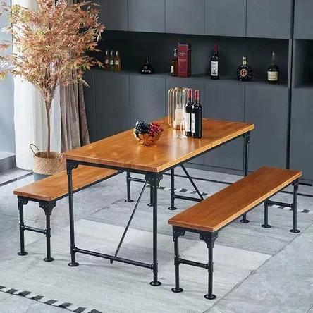 Industrial Solid Wood Dining Table & Bench