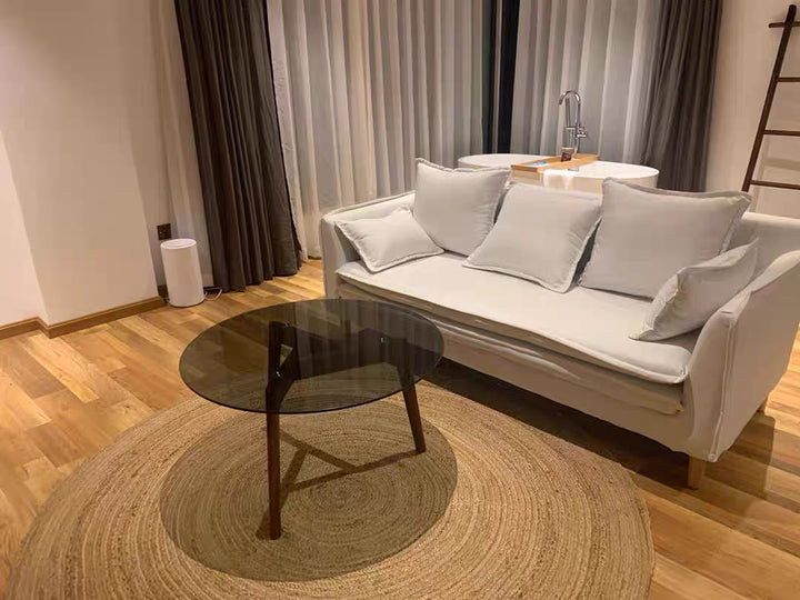 ARABELLA Round Glass Solid Wood Coffee Table