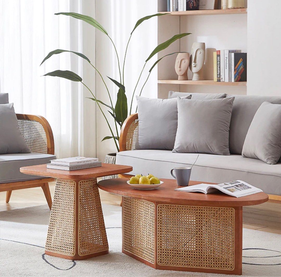 Oval Solid Wood Mesh Coffee Table