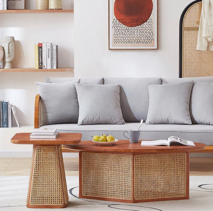 Oval Solid Wood Mesh Coffee Table