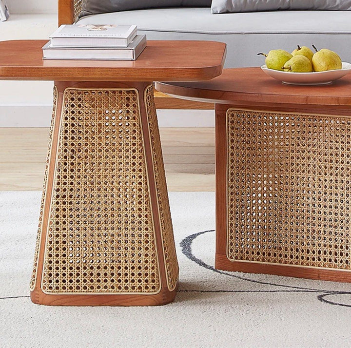 Oval Solid Wood Mesh Coffee Table