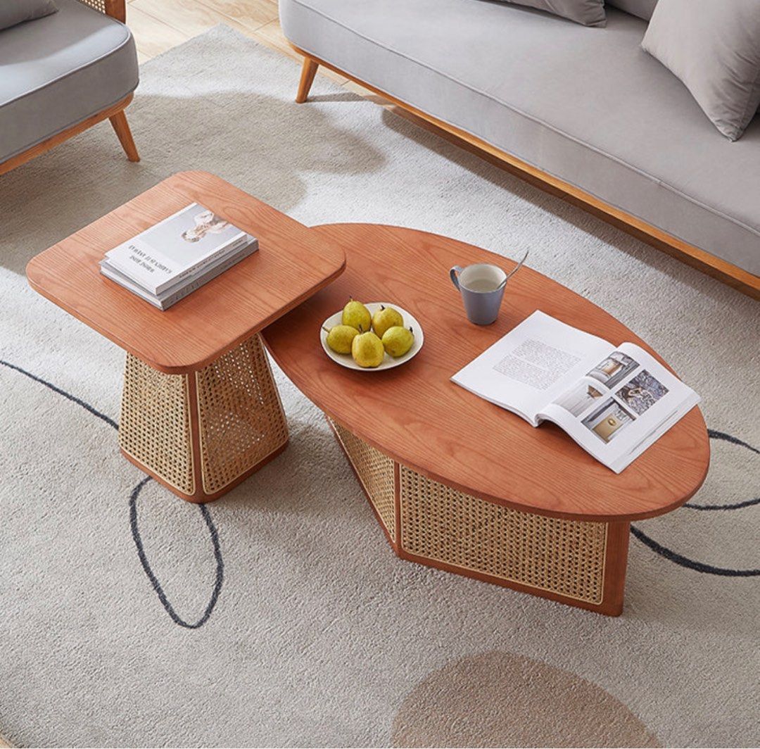 Oval Solid Wood Mesh Coffee Table