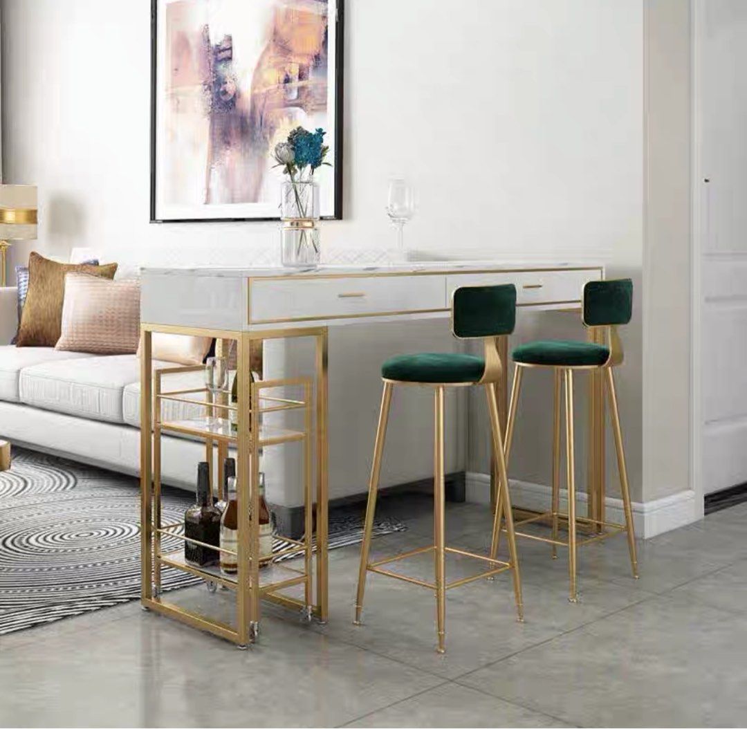 Marble Bar Table With Bar Cart