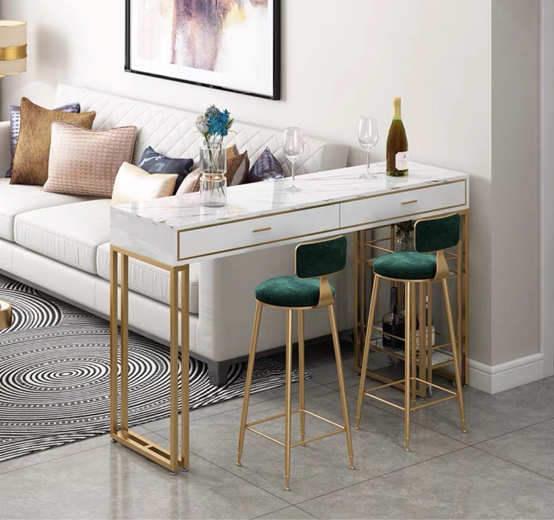 Marble Bar Table With Bar Cart