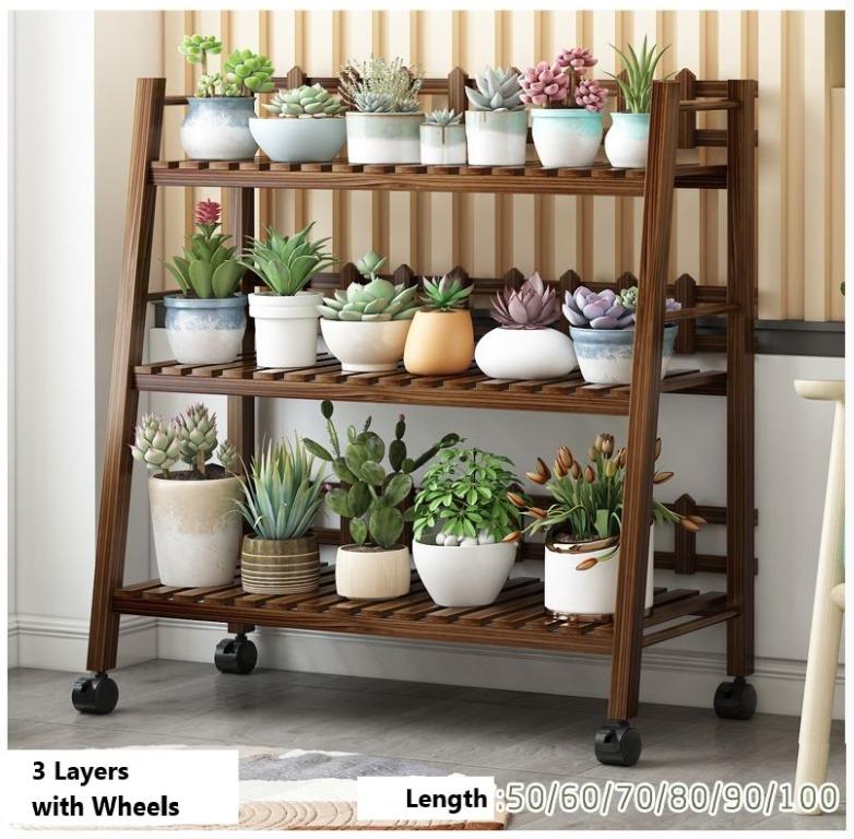 FLORA Wooden Plant  Display Rack_Shelf with Wheels