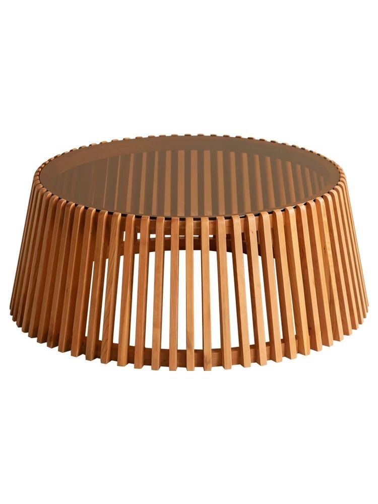 Glass Top Solid Wood Round Coffee Table